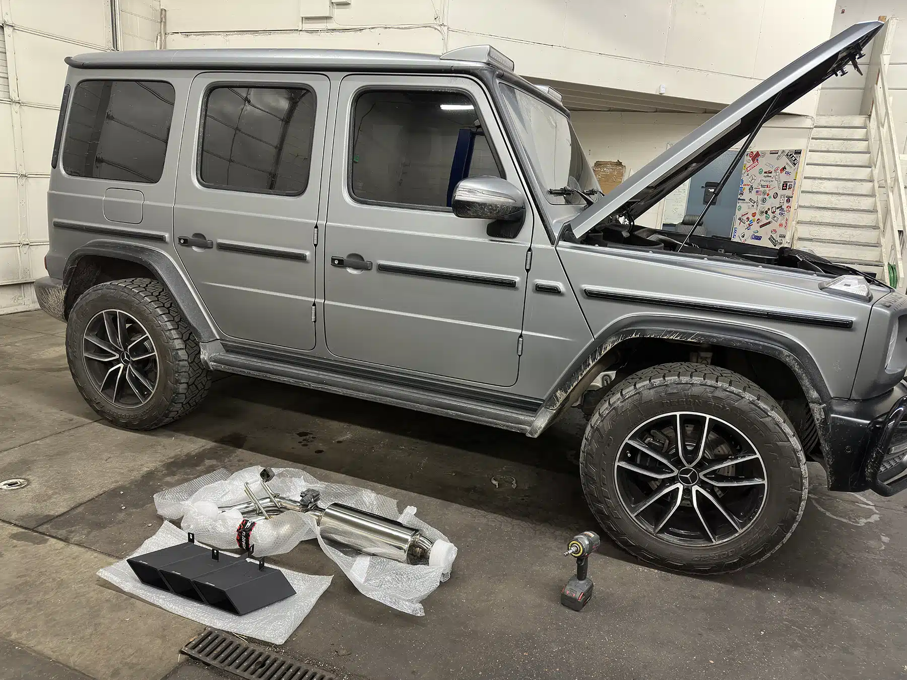 Mercedes in Evoke Autowerks shop in Englewood, CO.
