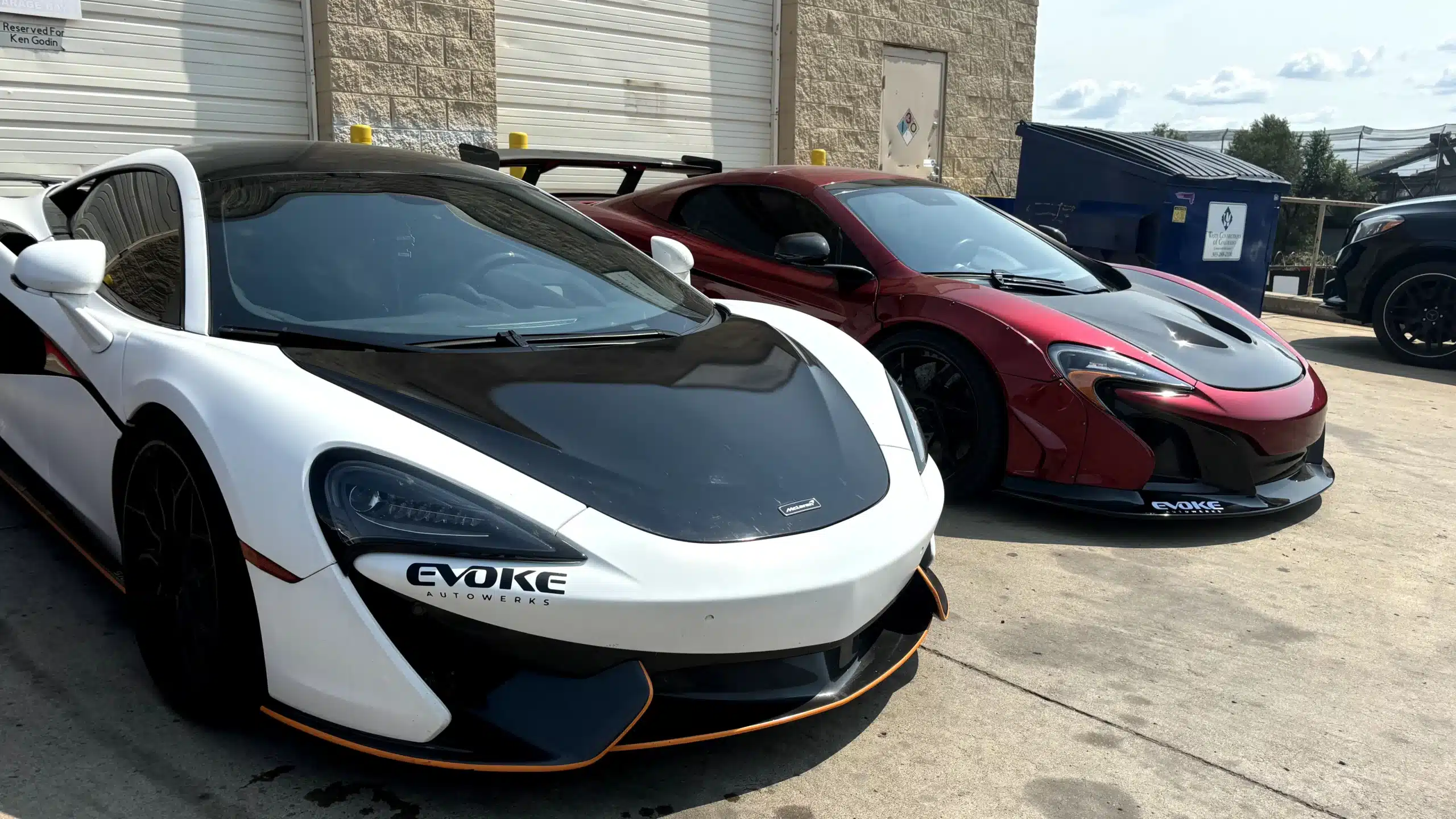 McLarens sitting outside of Evoke Autowerks in Englewood, CO.